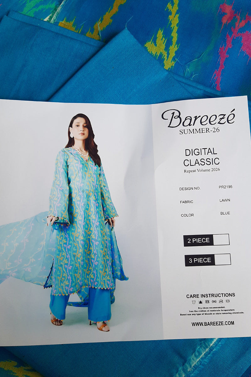 Bareeze lawn blue 3pc Unstitch