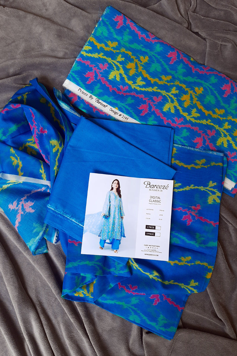 Bareeze lawn blue 3pc Unstitch