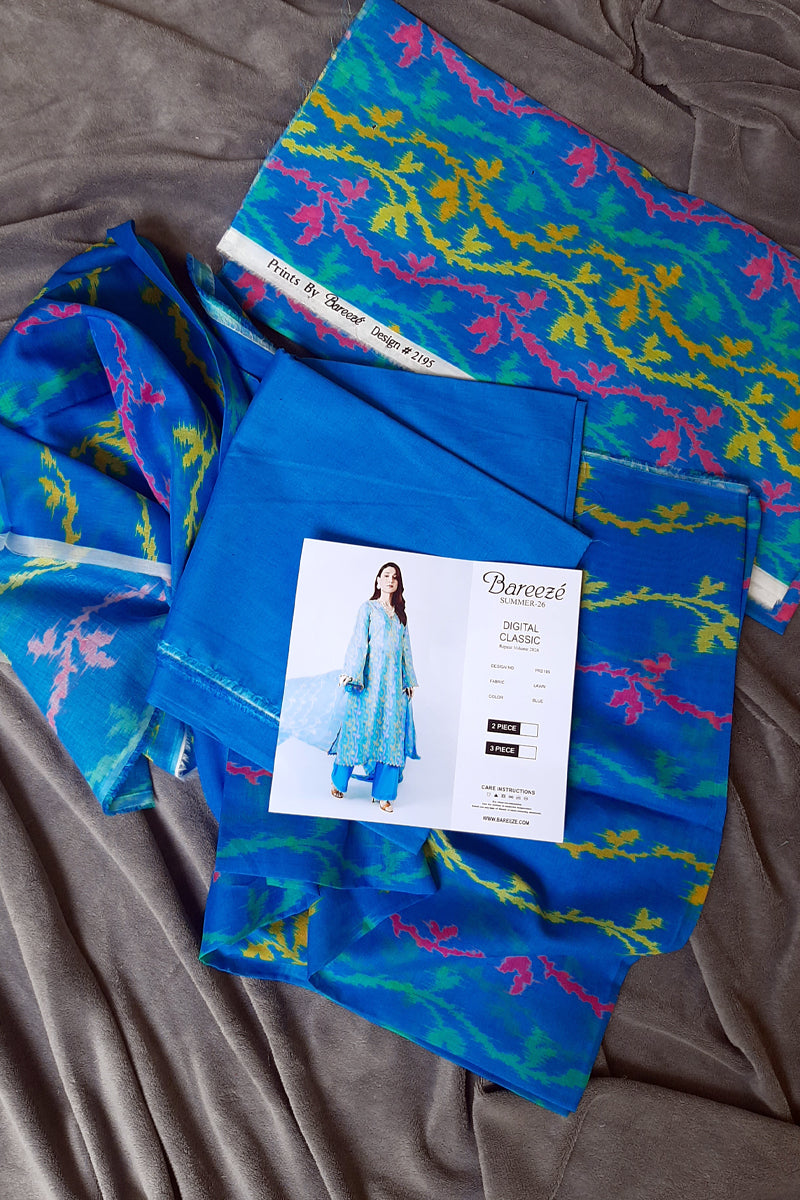 Bareeze lawn blue 3pc Unstitch