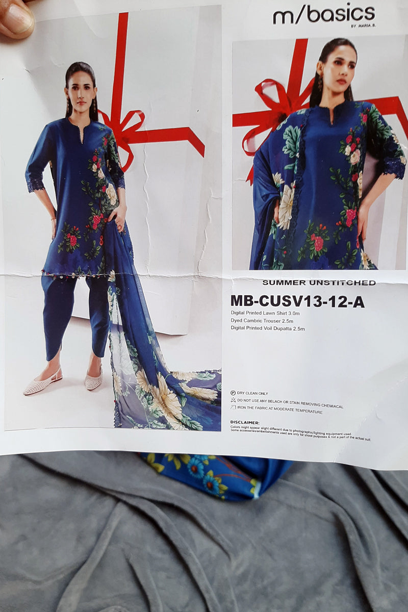 M/Basics Royal Blue 3pc lawn Unstitch