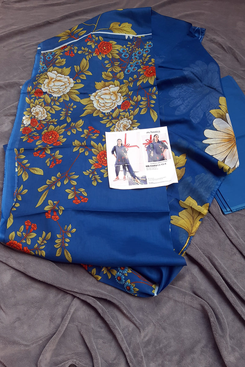 M/Basics Royal Blue 3pc lawn Unstitch