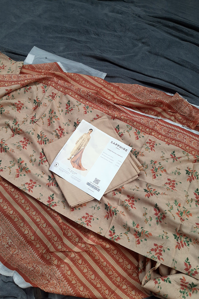 Sapphire 3pc Beige lawn Unstitch
