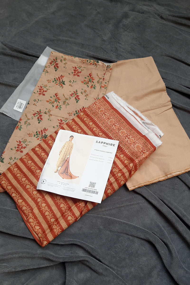 Sapphire 3pc Beige lawn Unstitch