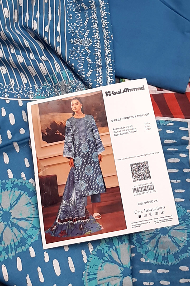 Gul Ahmed 3pc Blue lawn Unstitch