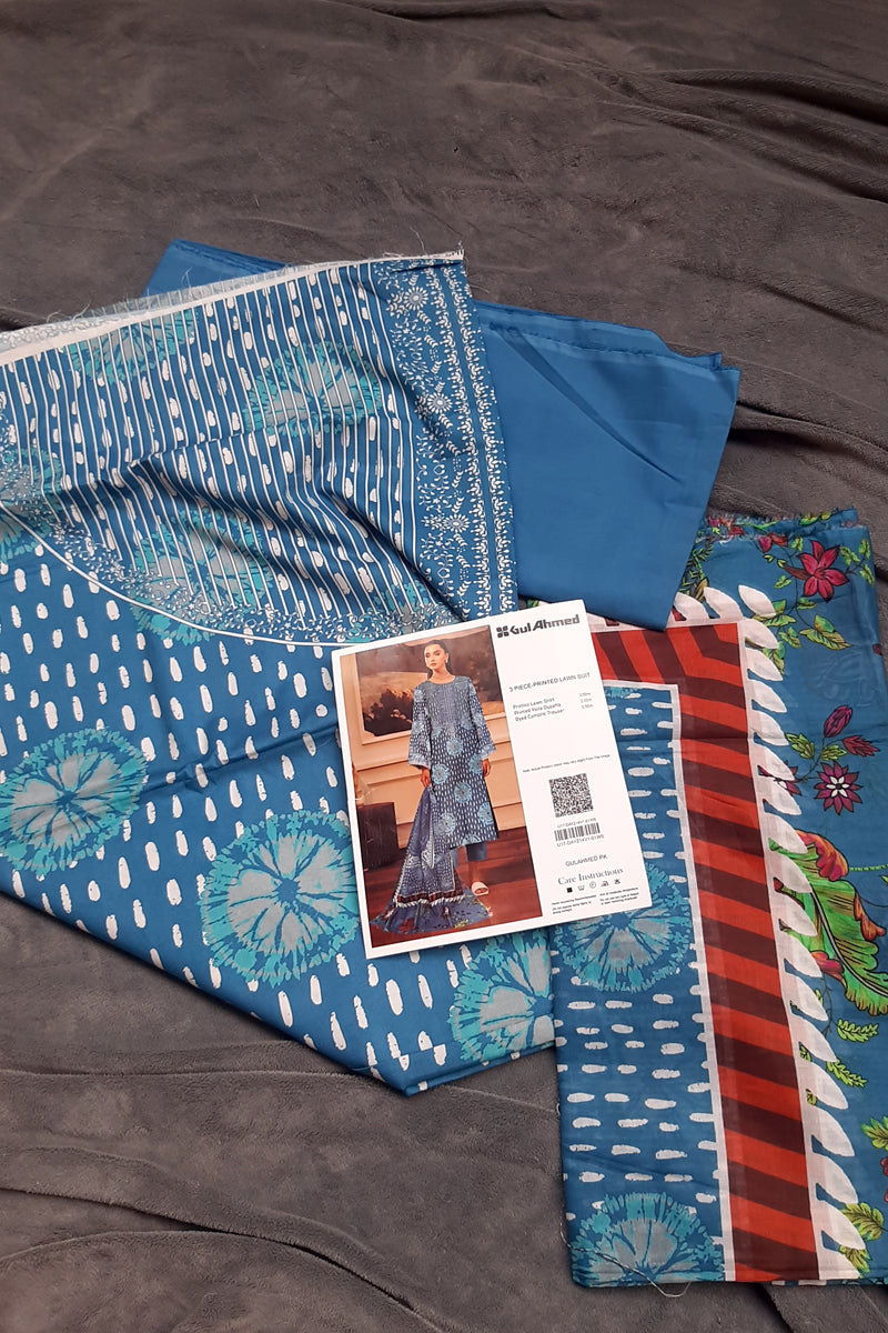Gul Ahmed 3pc Blue lawn Unstitch