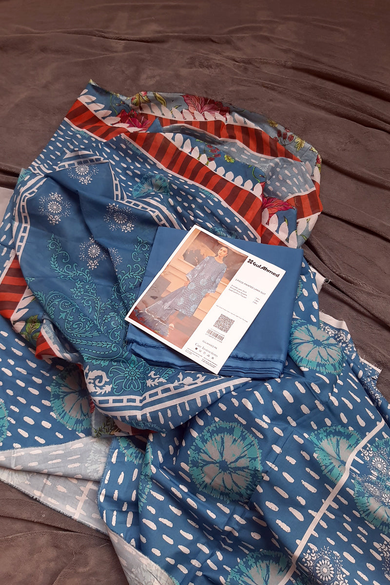Gul Ahmed 3pc Blue lawn Unstitch